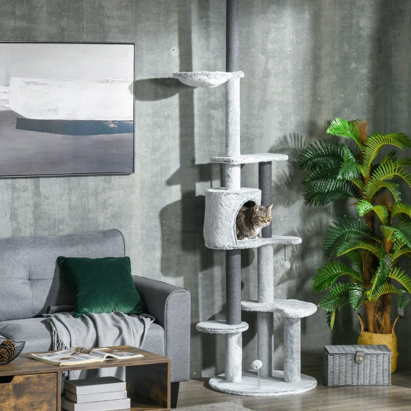 Grey Adjustable Cat Tree with Scratching Posts & Hammock