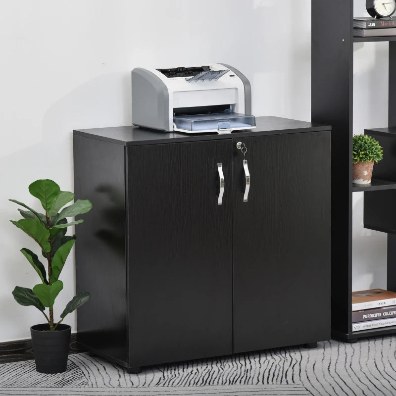 Black 2-Tier Lockable Office Storage Cabinet with 2 Keys