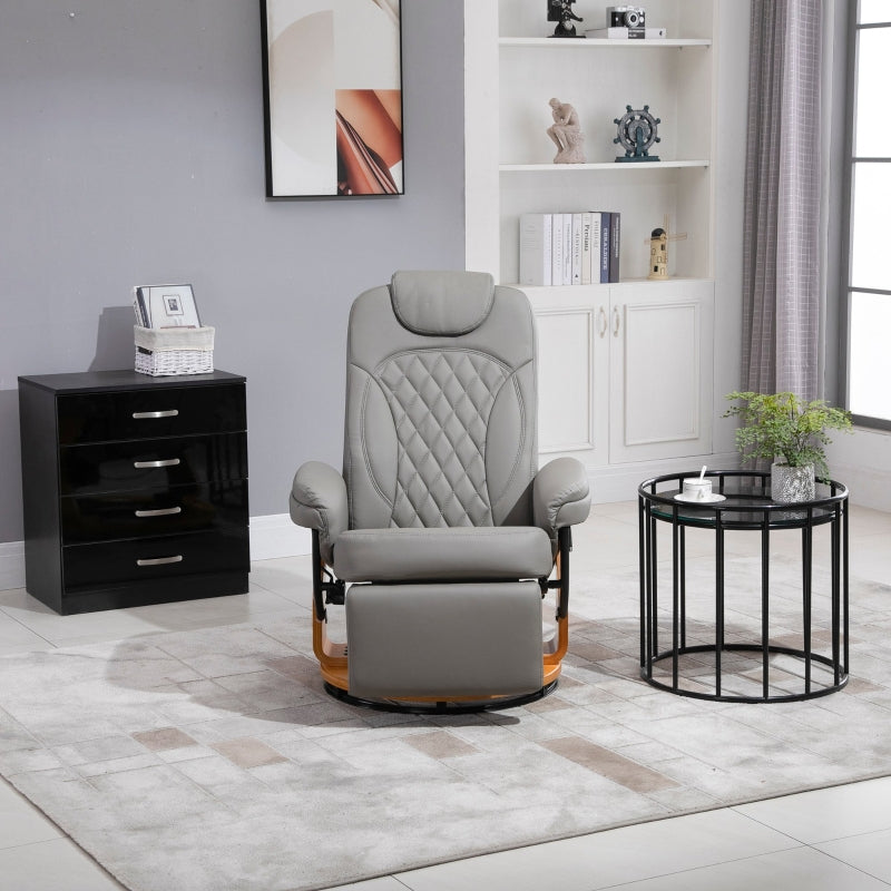 Grey PU Recliner Chair with Footrest and Headrest
