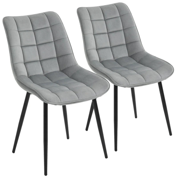 Velvet Upholstered Dining Chairs, Set of 2, Metal Legs, Grey