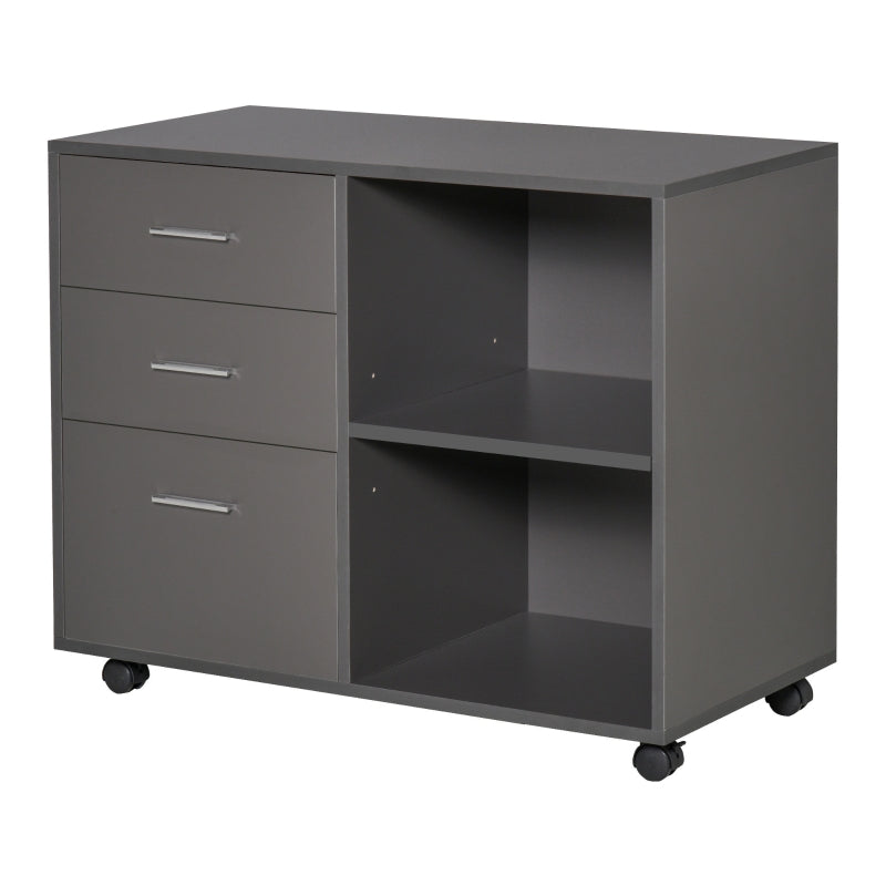 Grey Mobile Printer Stand with 3 Drawers and 2 Shelves - Modern Office Storage