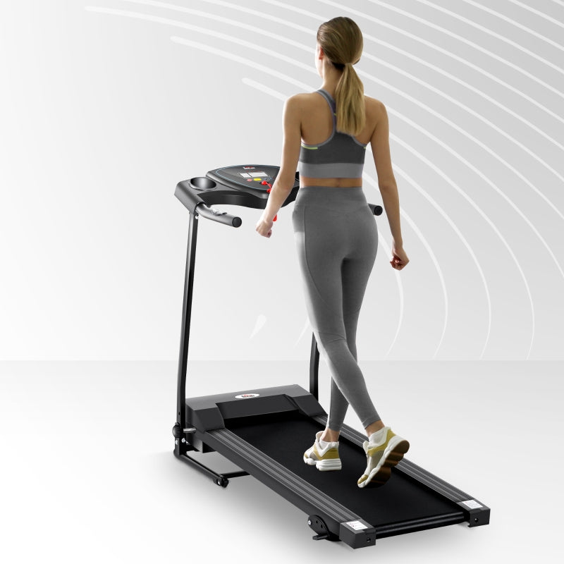 Black Foldable Electric Treadmill with LCD Display and Cup Holders