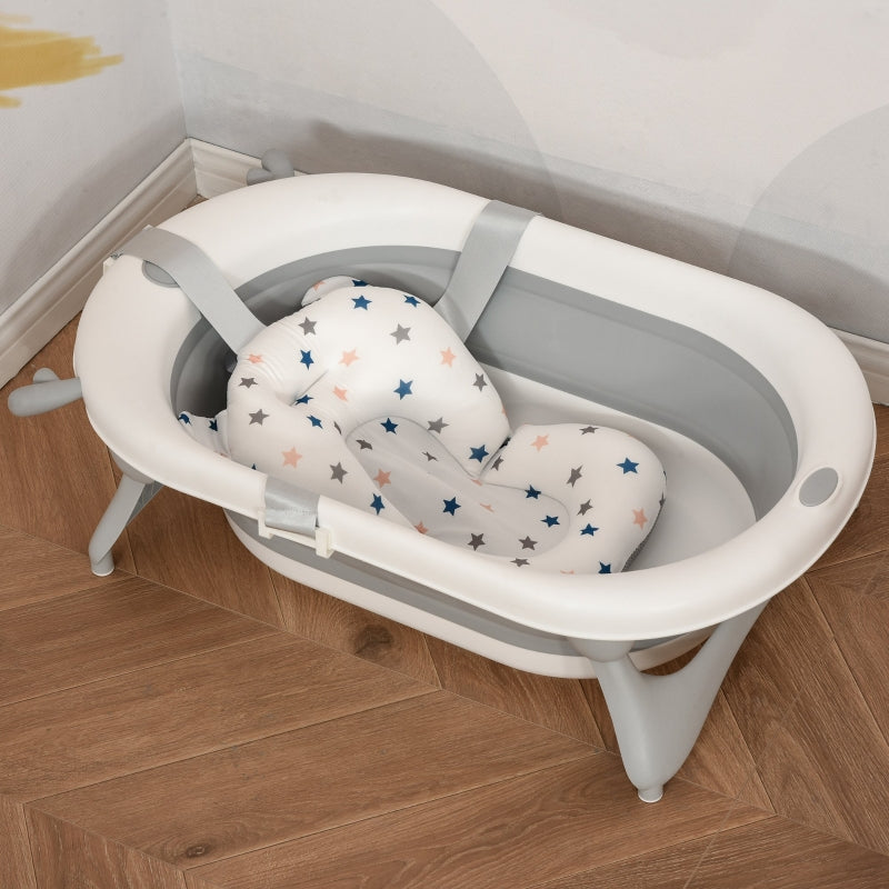 Foldable Baby Bathtub Set - Offwhite, Thermostatic Water Plug, Non-Slip Support, Cushion Pad