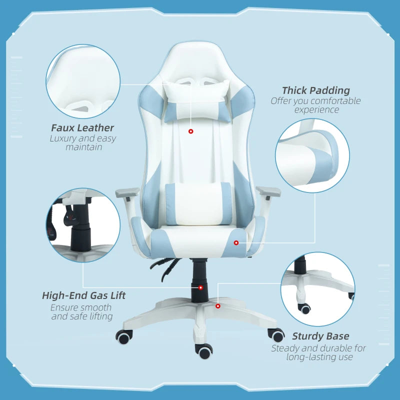 Light Blue Racing Gamer Chair with Reclining Feature