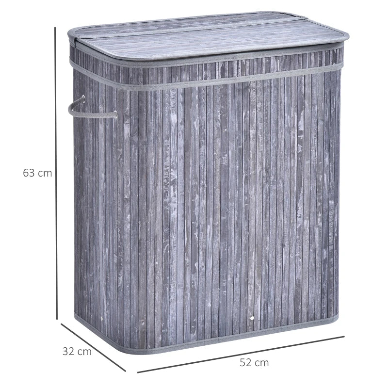 Grey Wooden Laundry Basket with Split Compartment and Lid