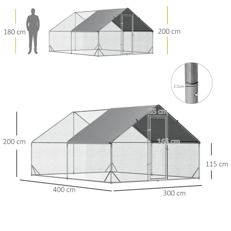 Galvanised Chicken Run with Water-Resistant Cover, 3x4x2m