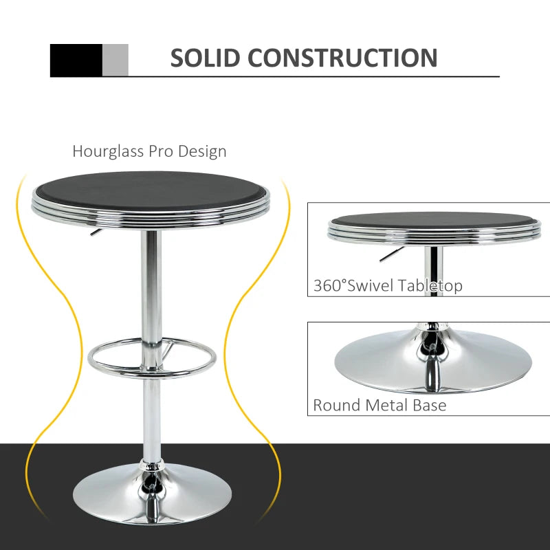 Black Round Pub Table with Adjustable Height and Footrest