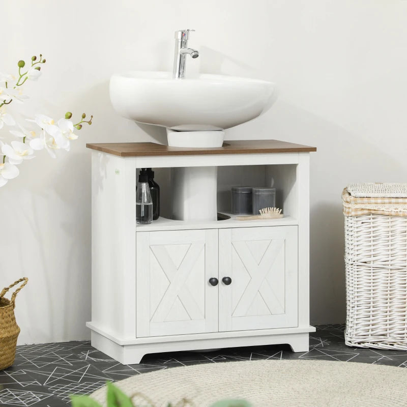 White Bathroom Vanity Cabinet with Double Doors and Shelves, 60x30x60cm