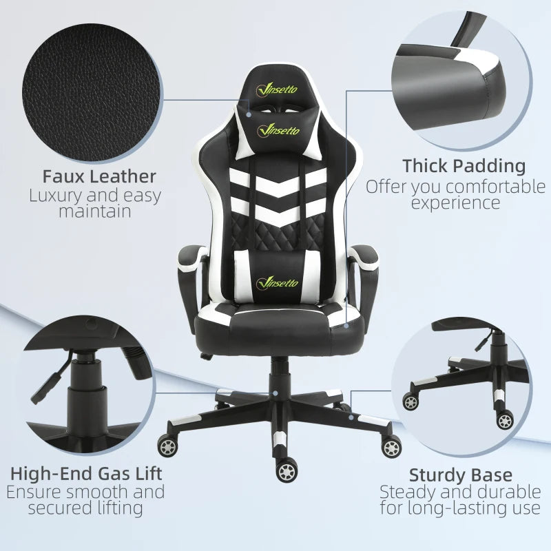 Black Grey Gaming Chair with Lumbar Support and Swivel Wheels