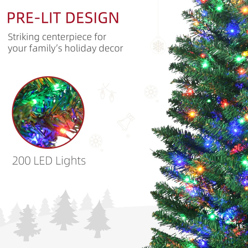 7.5' Pre-lit Christmas Tree with Colourful LED Lights, Pencil Shape, Steel Base