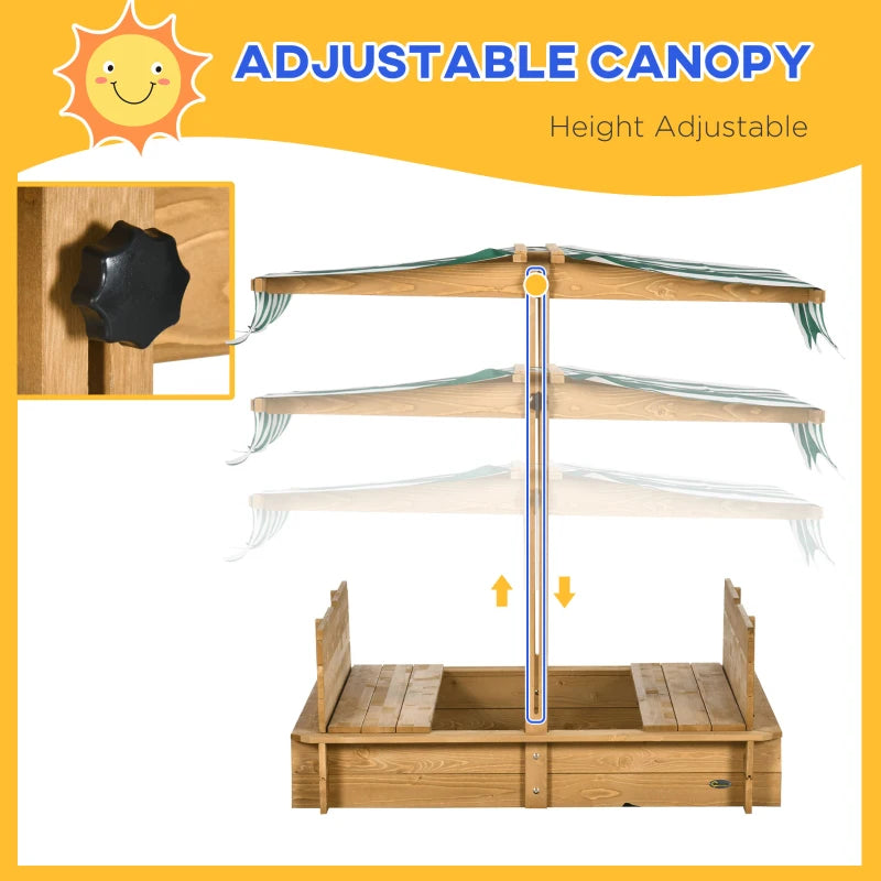 Adjustable Canopy Wooden Sandpit - Light Brown