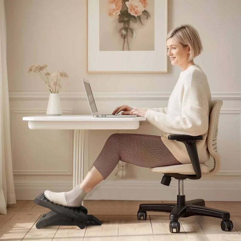 Adjustable Black Footrest for Home Office - Height & Angle Tilting Platform