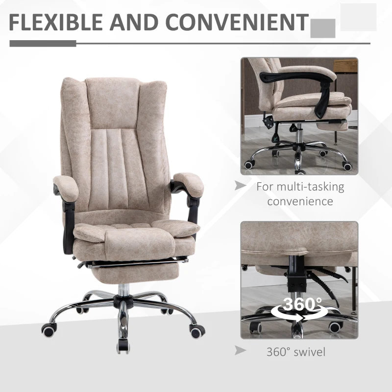 Beige Microfibre Home Office Chair with Reclining Function & Footrest