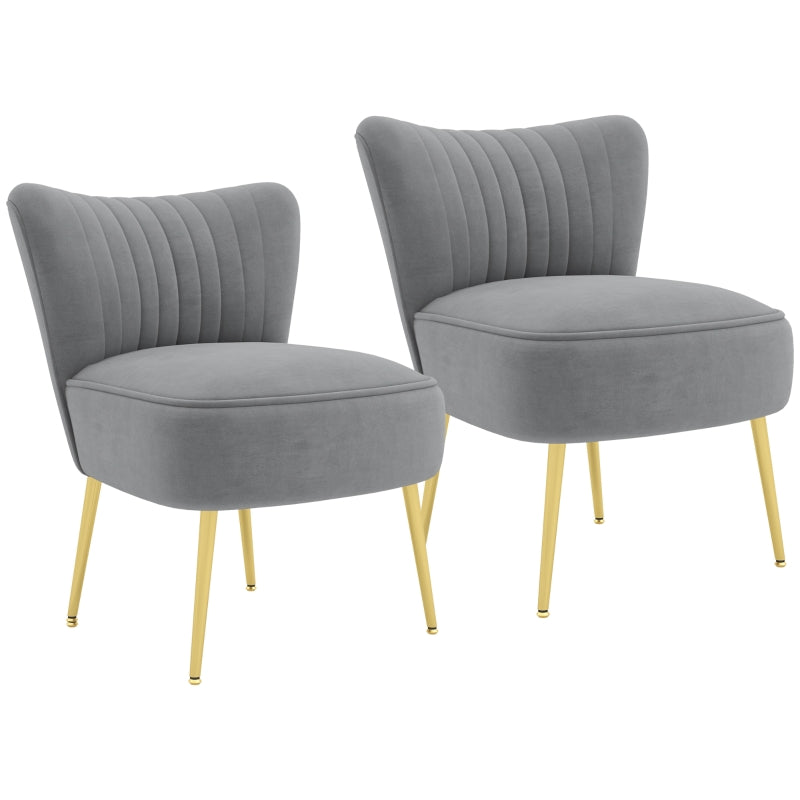 Grey Upholstered Wingback Chairs with Gold Steel Legs - Set of 2