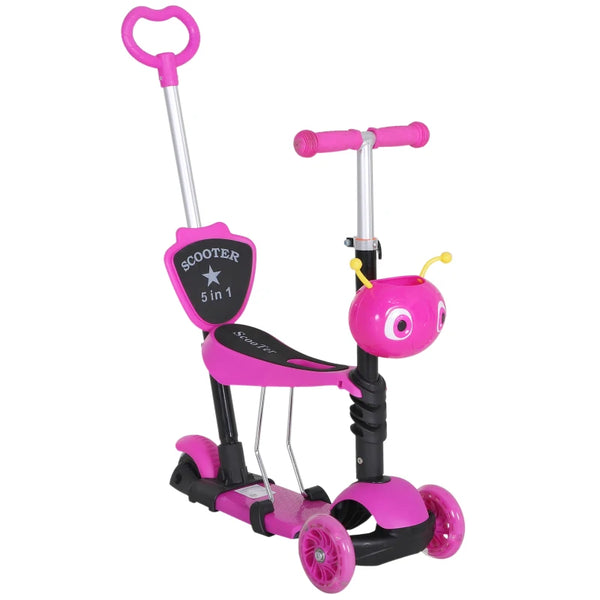3-Wheel Pink Kids Toddler Scooter with Removable Seat