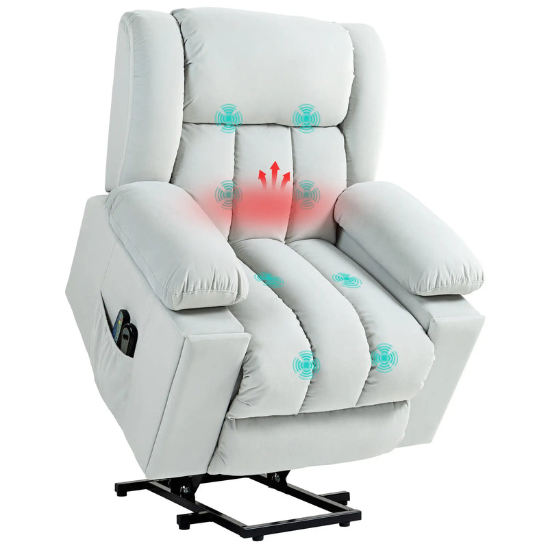 Light Grey Power Lift Recliner Chair with Vibration Massage and Heat Function