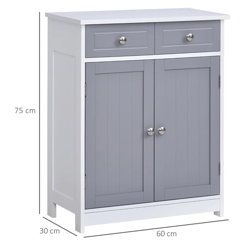 Freestanding Bathroom Storage Cabinet 75x60cm Grey White 2 Drawers Cupboard