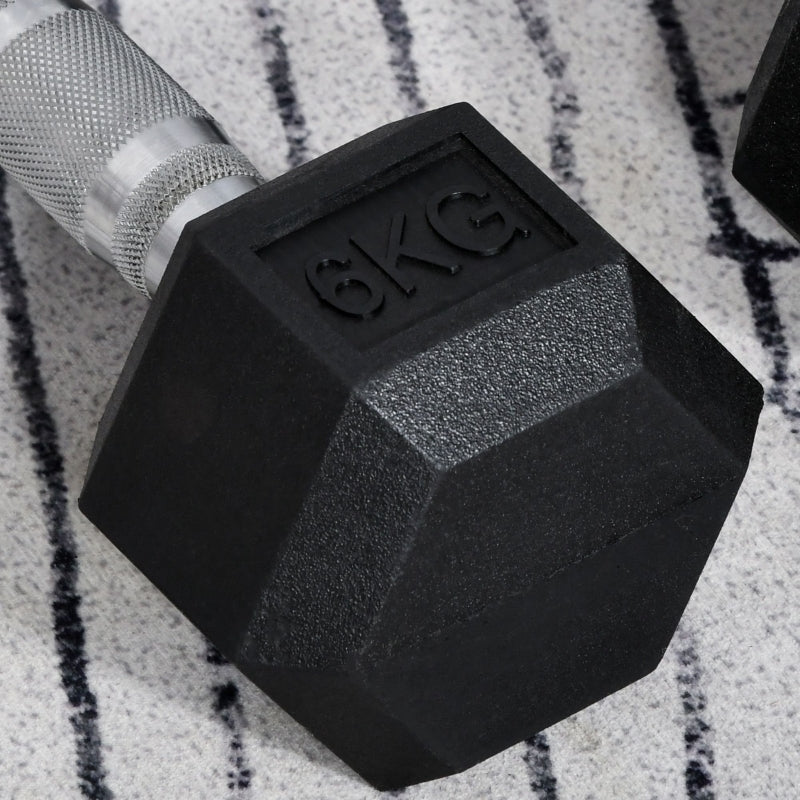 6kg Hex Rubber Dumbbells Set - Home Gym Weight Lifting Equipment