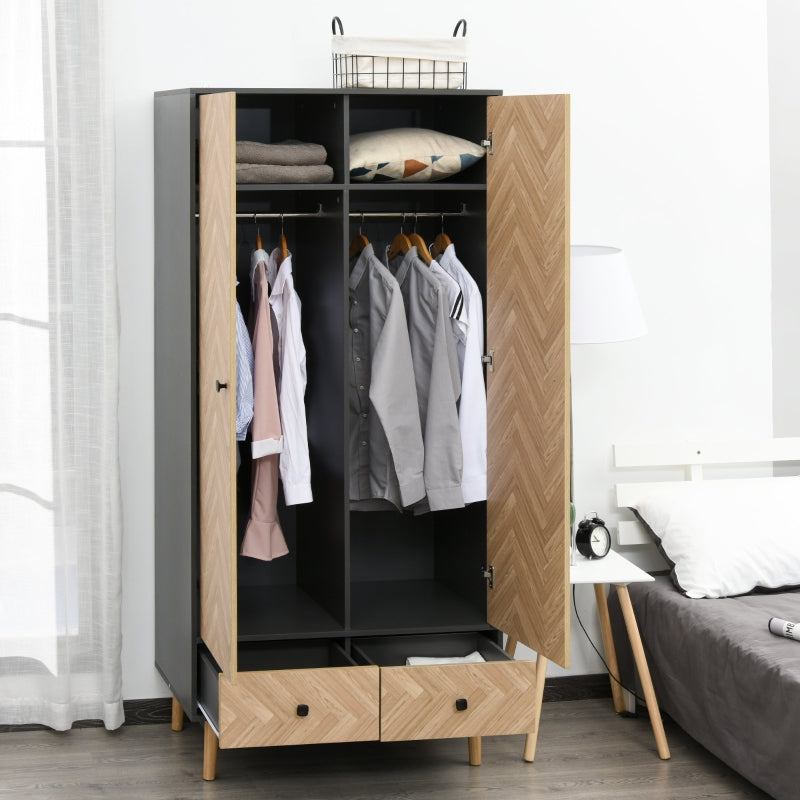 Modern Wood Grain Wardrobe Cabinet with Shelf, Hanging Rod, and Drawers - 90x50x190cm (Color: Oak)