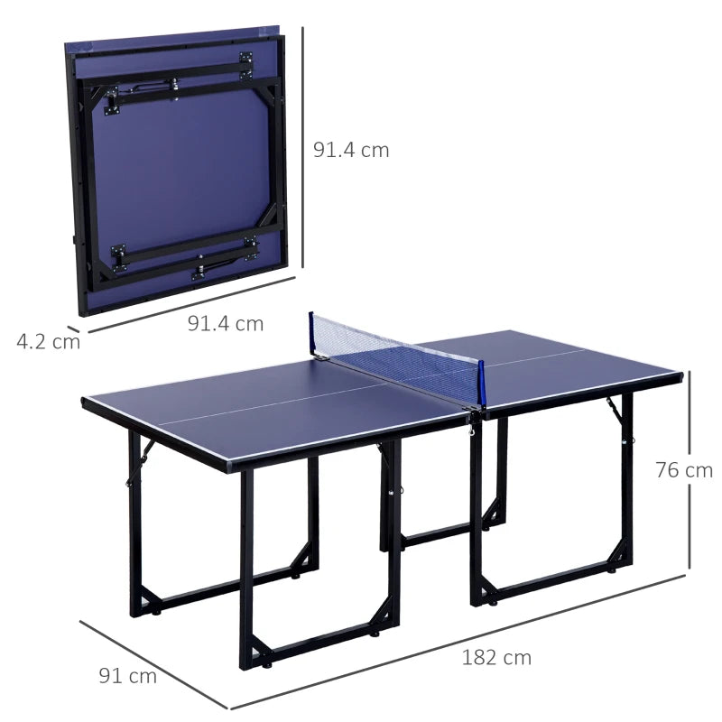 6ft Blue Folding Ping Pong Table with Net - Indoor/Outdoor Multi-Use