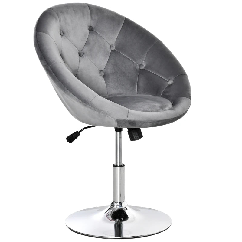 Grey Velvet Swivel Vanity Chair with Adjustable Height