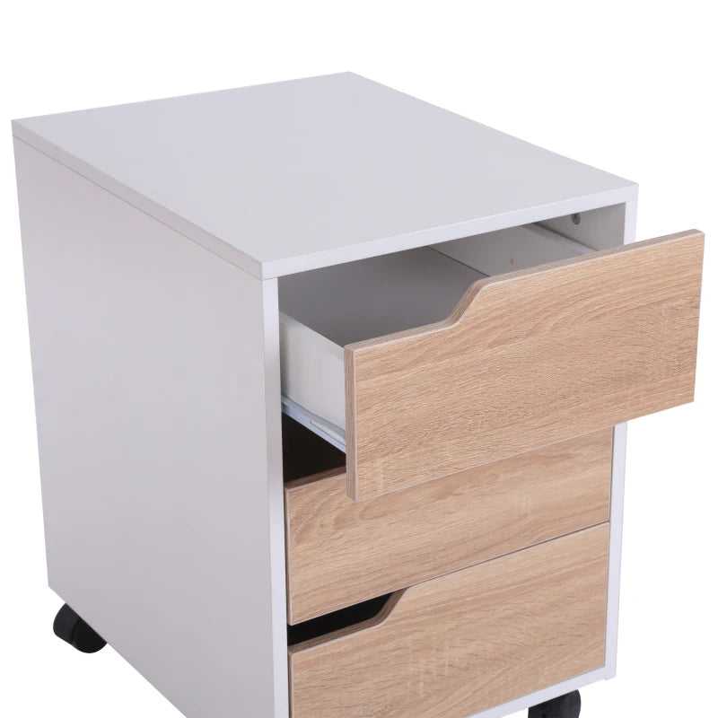 Oak 3-Drawer Mobile File Cabinet with Wheels for Home Office