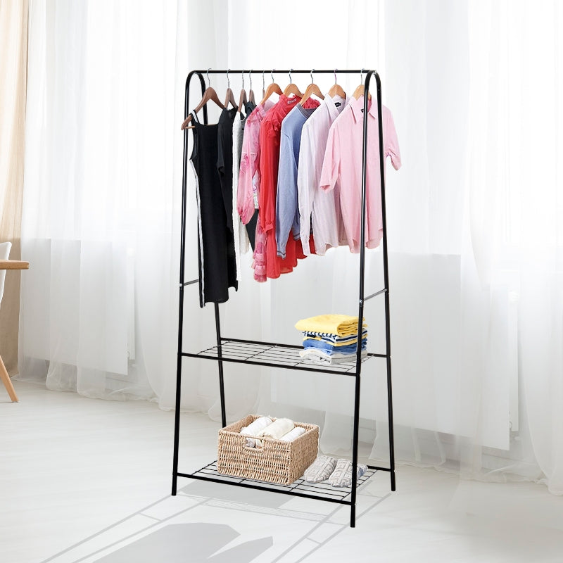 Black 2-Tier A-Shaped Steel Clothes Rack - 77L x 45W x 153H cm