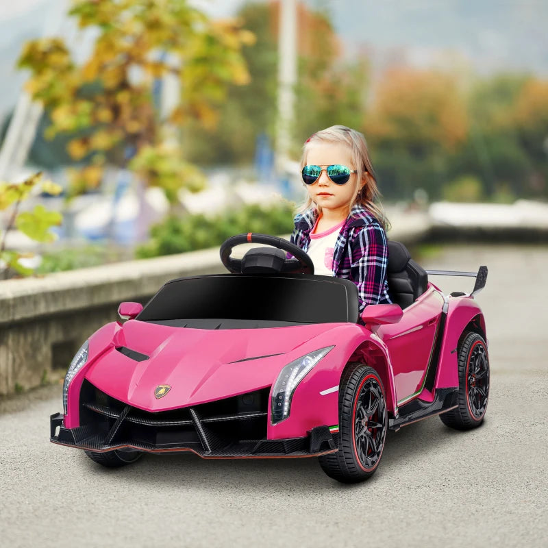 Pink Licensed Electric Ride-On Car with Remote Control, Music, and Horn