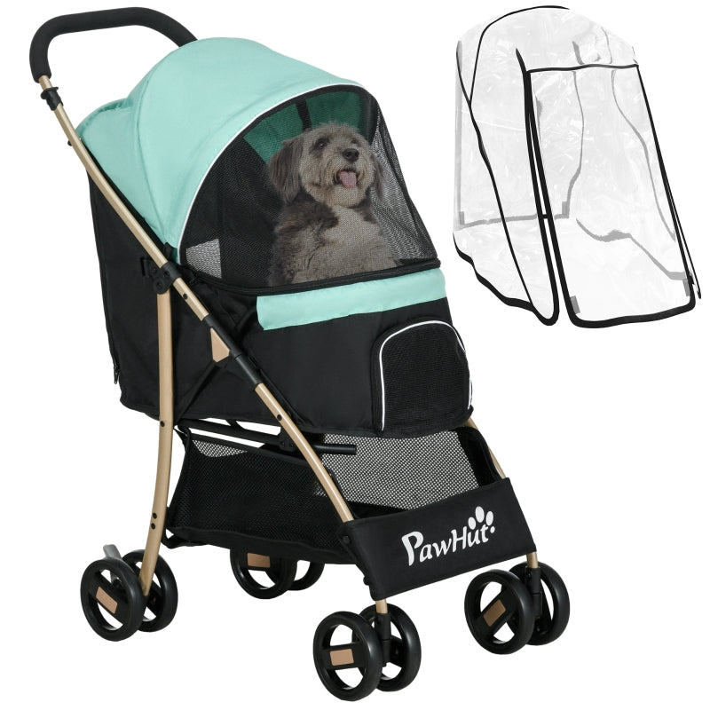 Green Pet Stroller for Small Dogs with Rain Cover