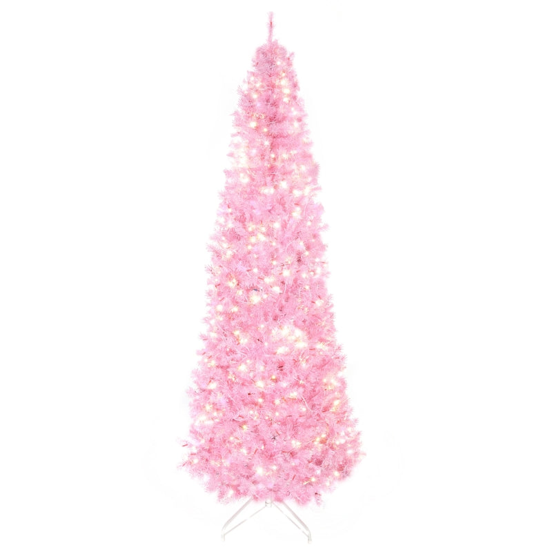 6FT Pink Pre-lit Pencil Slim Christmas Tree with Warm White LED Lights