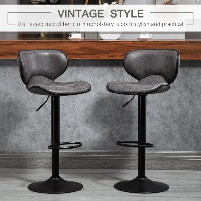 Dark Grey Swivel Bar Stools Set of 2 with Backrest and Footrest