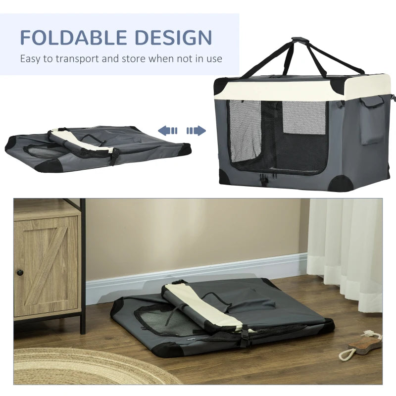 Foldable Pet Carrier with Cushion for Large Dogs and Cats - Grey