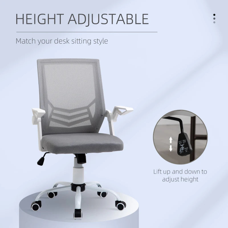 Grey Ergonomic Office Chair with Flip-up Armrest and Lumbar Support
