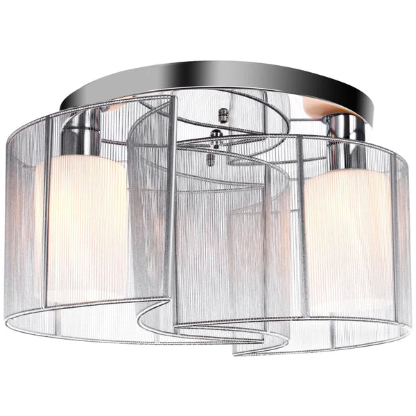 Modern White and Silver Chandelier Light Fixture, 2-Light Semi-Flush Mount