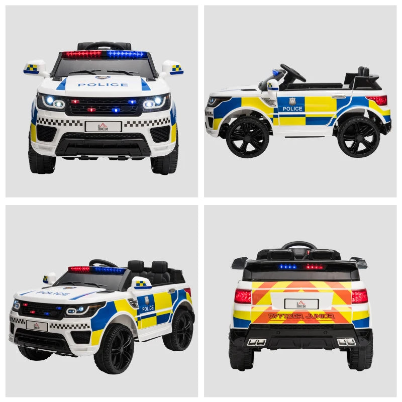 White Kids Electric Police Car with Remote Control & Lights