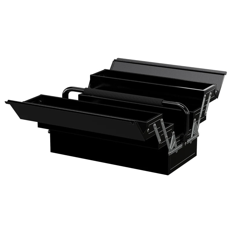 Black 3 Tier Metal Toolbox with Carry Handle, 5 Tray Portable Tool Box