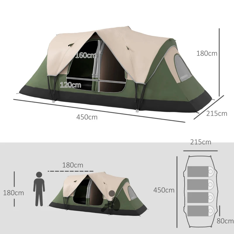 6-8 Person Dark Green Camping Tent with Waterproof Rainfly and Carry Bag