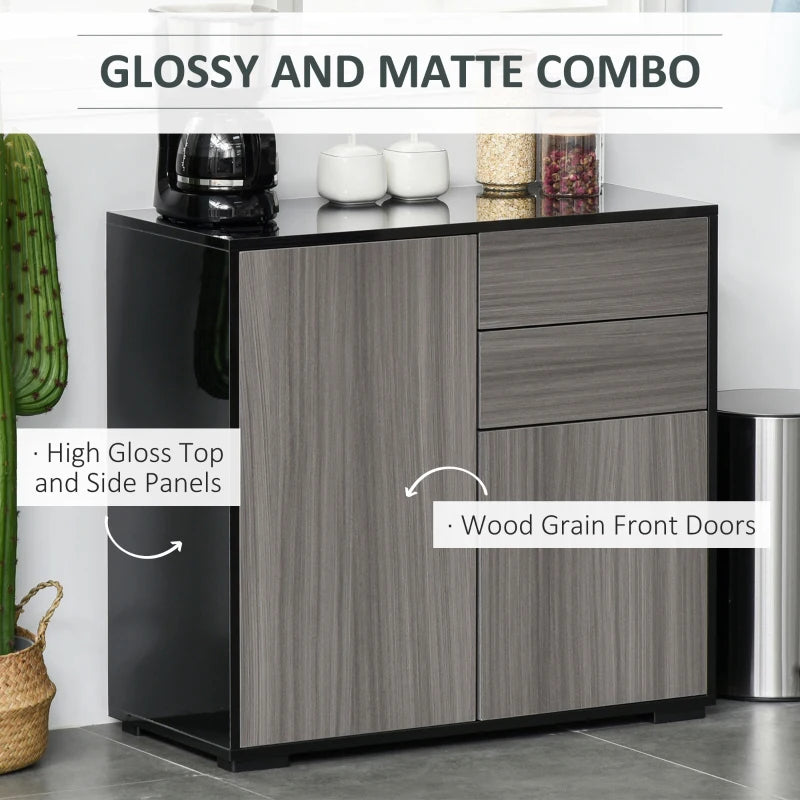 Modern 2-Drawer Side Cabinet in Light Grey and Black