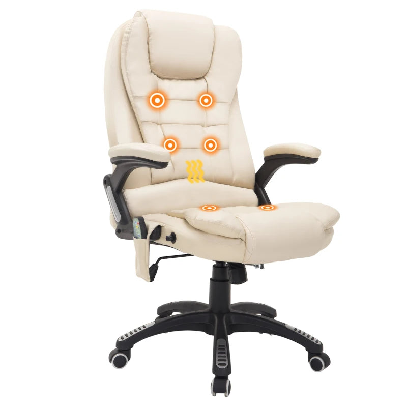 Beige Heated Massage Office Chair with High Back