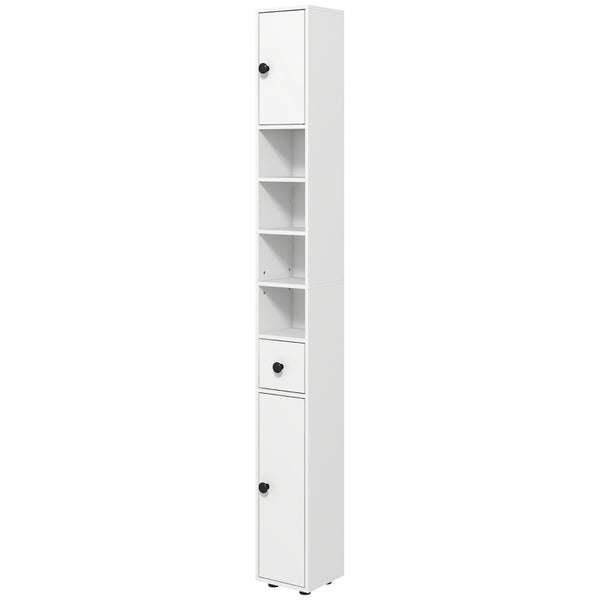 White 180cm Tall Slim Bathroom Storage Cabinet with Shelves