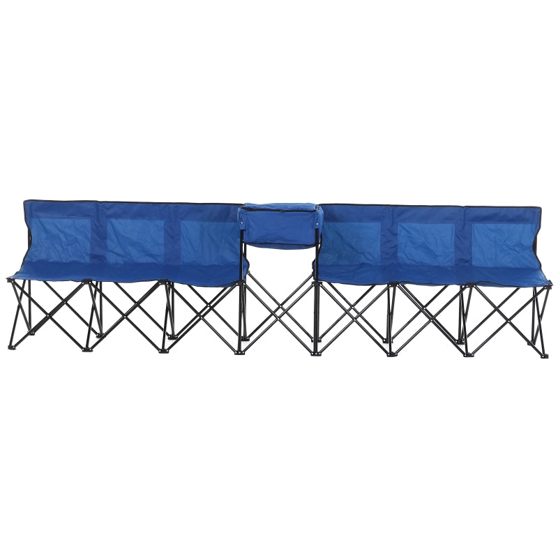 Blue 6-Seater Folding Steel Camping Bench with Cooler Bag