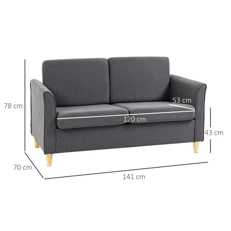 Dark Grey Modern 2 Seater Loveseat Sofa with Wood Legs and Armrests