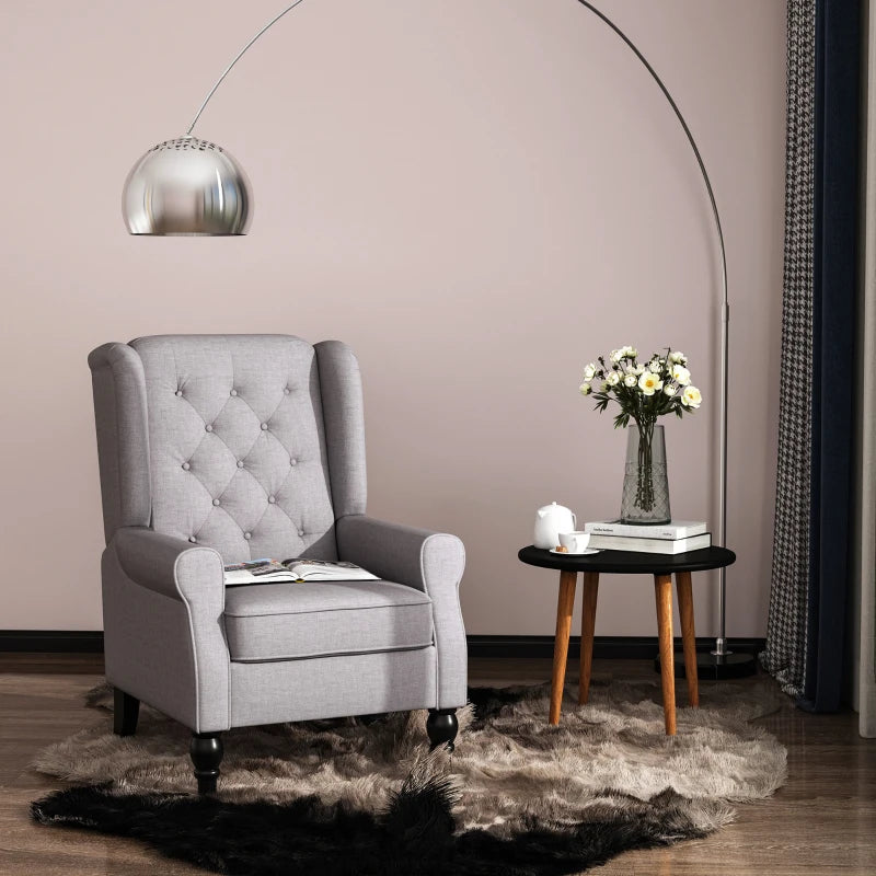 Grey Wingback Armchair with Button Tufted Design