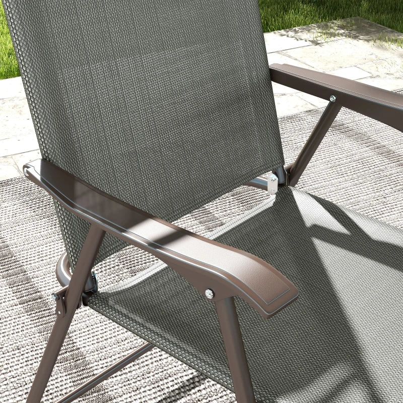 Dark Grey Folding Garden Chairs with Mesh Seats - Set of 2