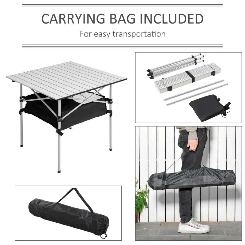 Portable Camping Table with Mesh Bag, Steel Frame