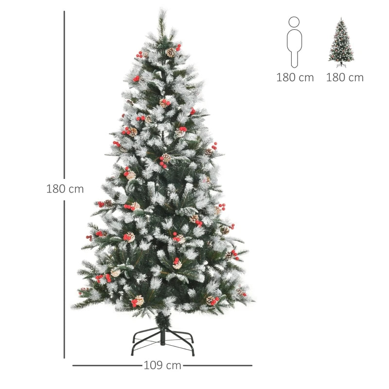 6FT Snow Dipped Christmas Pencil Tree - Red Berries & White Pinecones