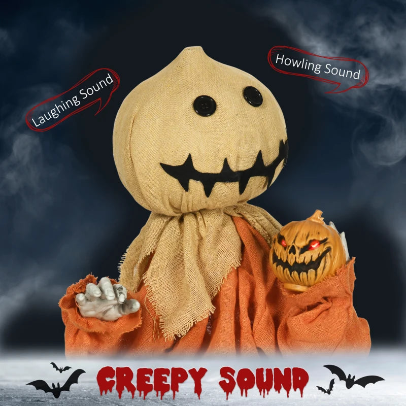 Black Halloween Scarecrow with Light-Up Eyes and Sound Activation