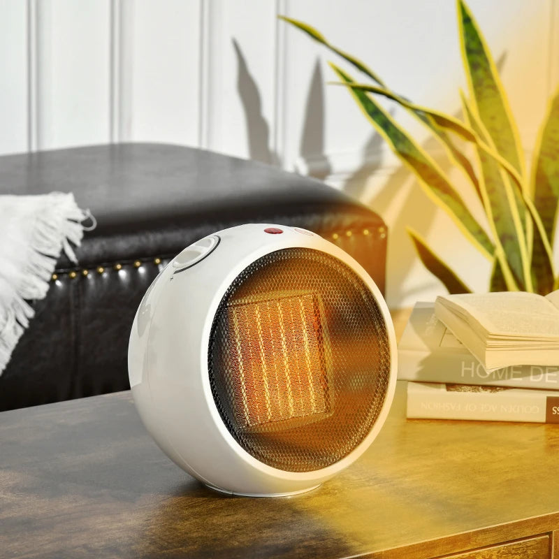 Compact Ceramic Electric Heater - 2 Heat Settings, Adjustable Temperature - White