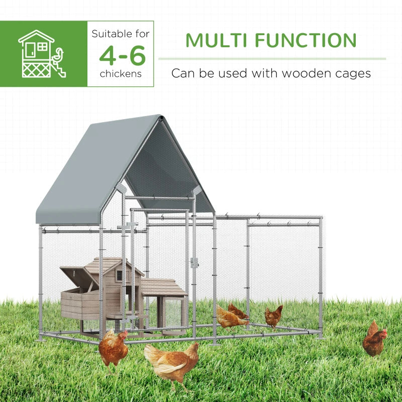 Galvanized Metal Chicken Run with Water-Resistant Cover, Large Outdoor Enclosure for 4-6 Chickens - 200 x 105 x 172cm