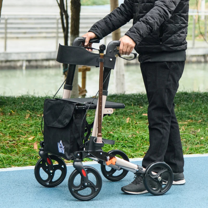 Gold Folding Rollator with Seat and Brakes